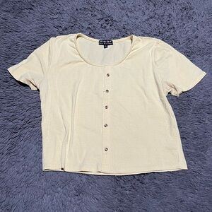 Yellow Button Up Scoop Neck Crop Top